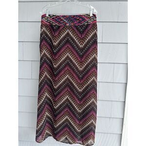 Ariat Maxi Western Skirt‎ Womens L Elastic Waist Boho Multicolor Bright Zig Zag